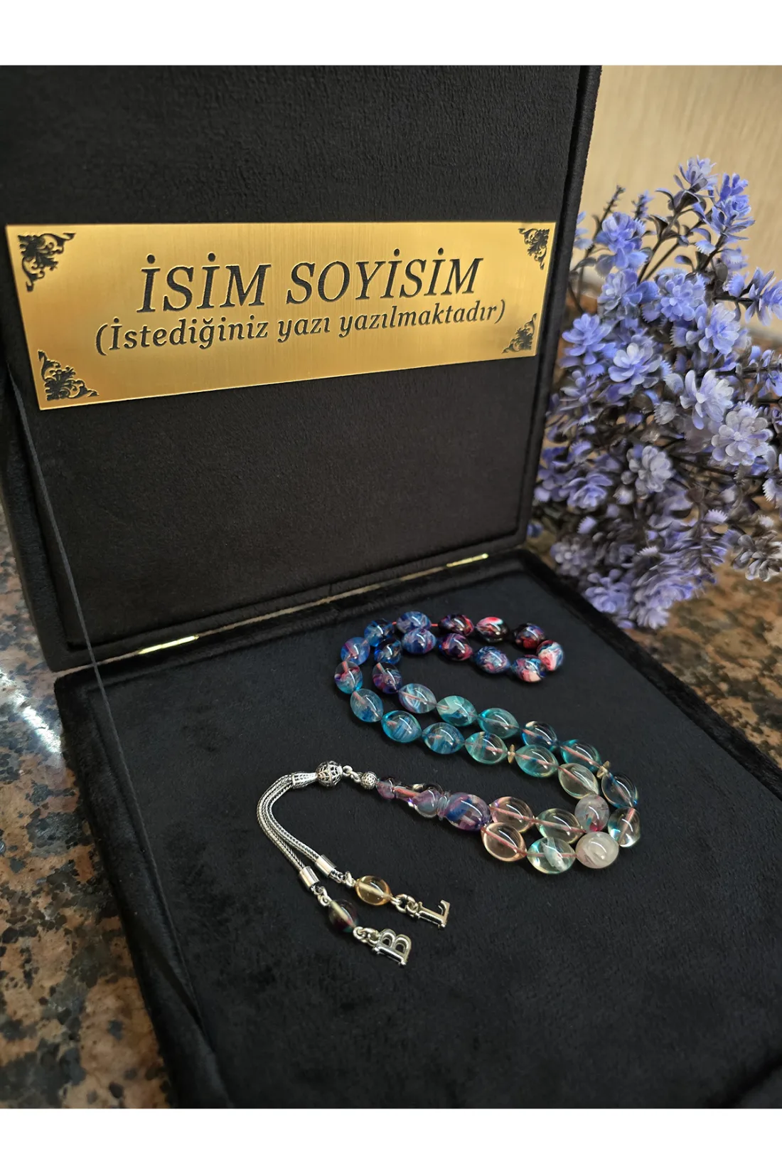 Ateş Kehribar Tesbih 925 ayar Gümüş Püskül, Harfli Kişiye Özel Seri, Usta İşi Sıkma Tespih