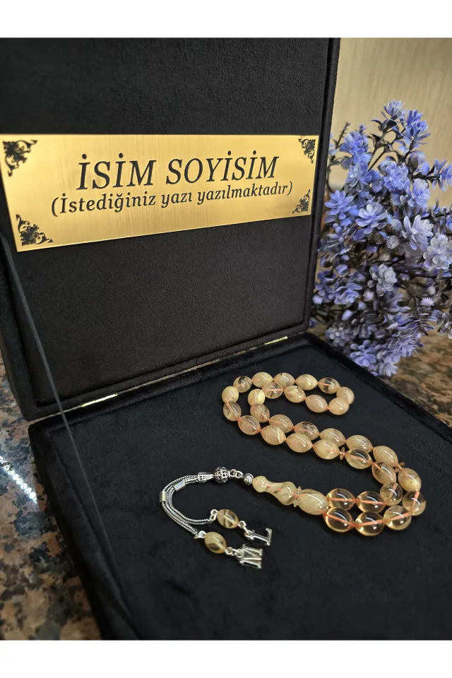 Ateş Kehribar Tesbih 925 ayar Gümüş Püskül, Harfli Kişiye Özel Seri, Usta İşi Sıkma Tespih - SÜT KEHRİBAR