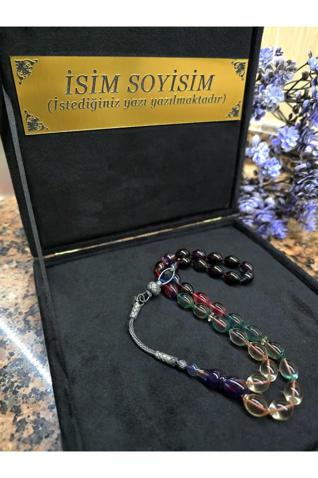 ATEŞ KEHRİBAR TESBİH KAZAZİYE GÜMÜŞ PÜSKÜL , Kişiye Özel Sıkma Kehribar Tespih - BONİBON
